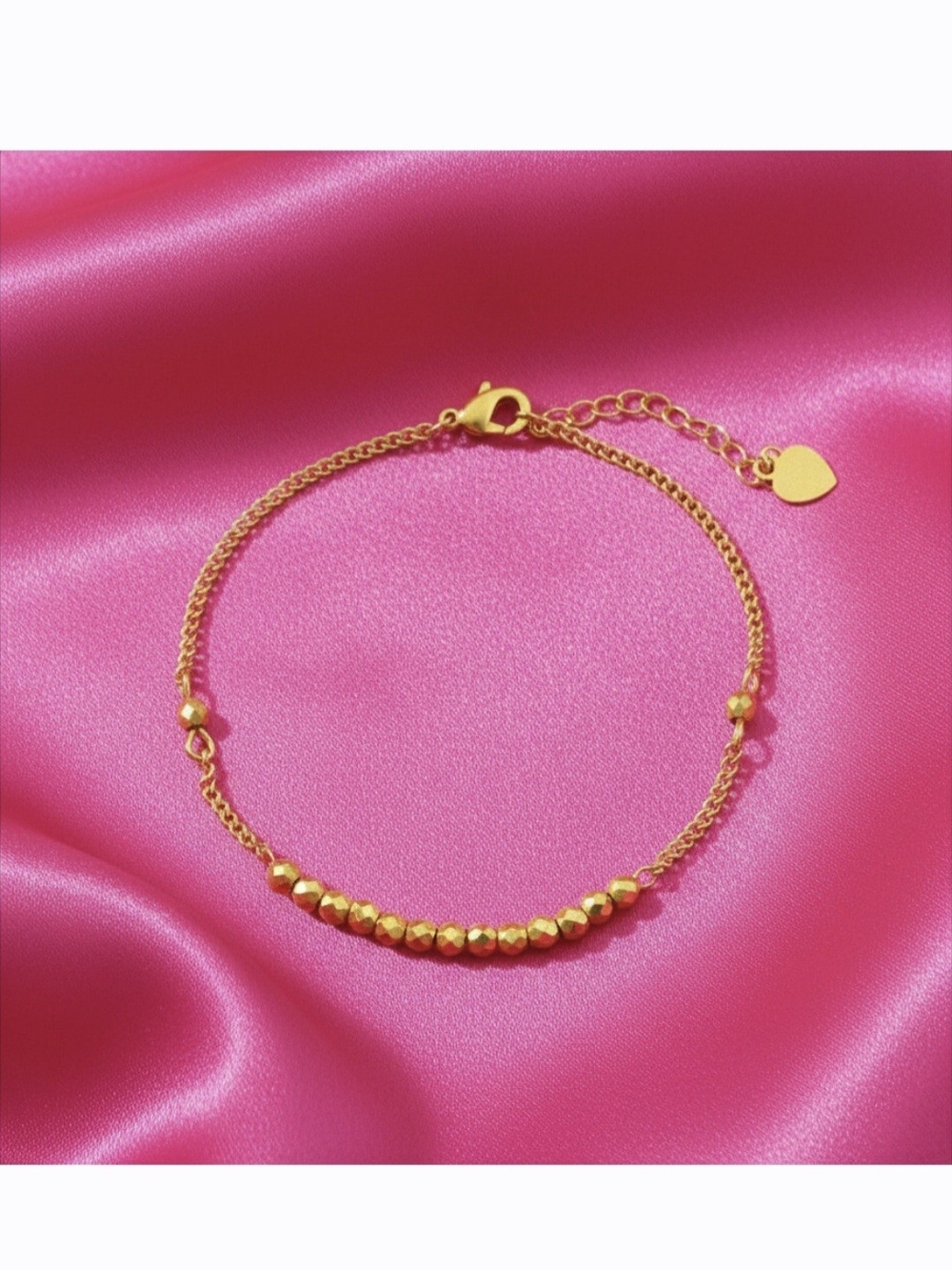 18K‎ Gold-plated Beaded Chain Bracelet - Women's Jewelry- NEW